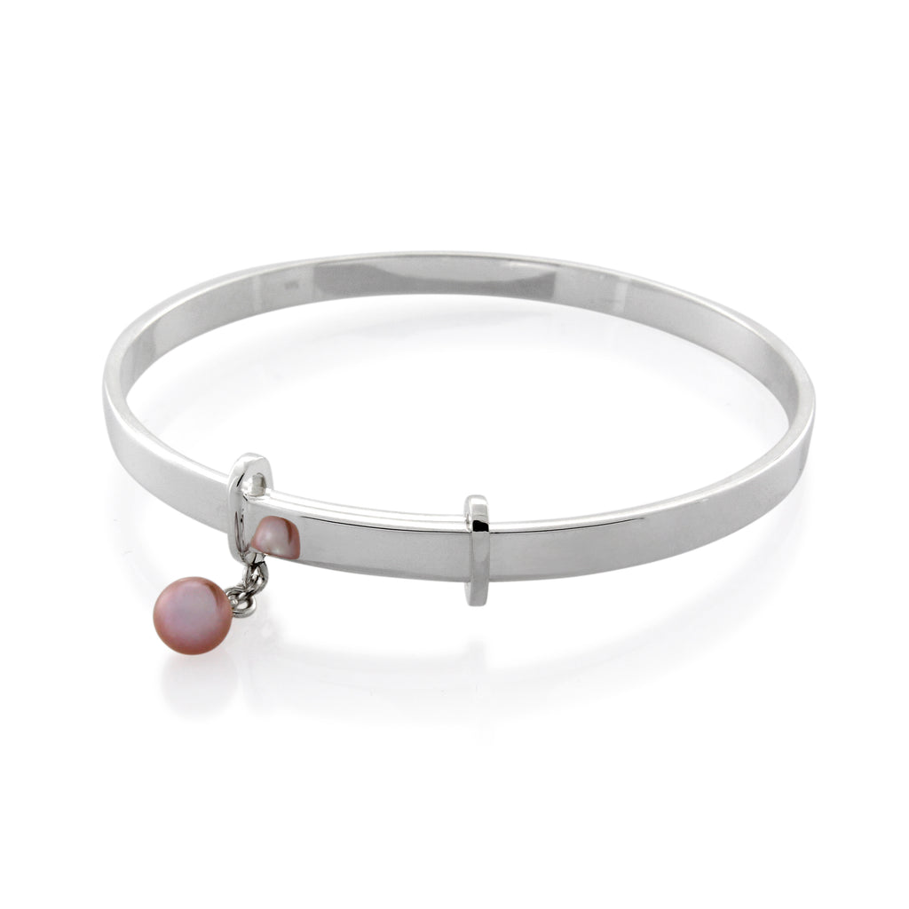 EXTENDABLE STERLING SILVER BANGLE WITH FRESH WATER PEARL CHARM - BO + BALA